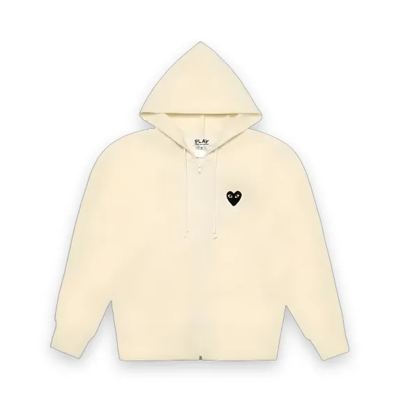 CDG Black Heart Zip Up Cream Hoodie 1