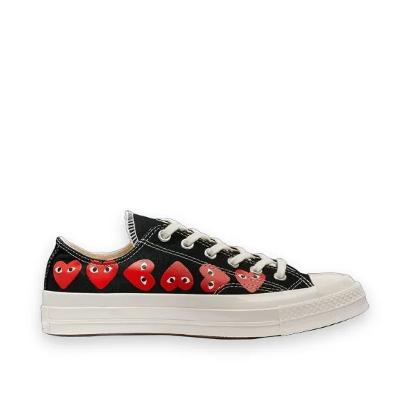 CDG Conerse Multi Hearts Low Top Black 1