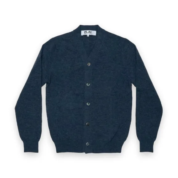 CDG Men Lambswool V Neck Cardigan Navy Blue 1