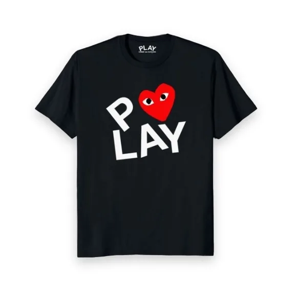 CDG Play Black Double Heart Screenprint T-Shirt 1