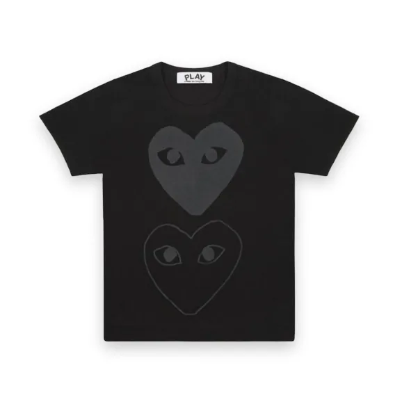 CDG Play Black T-Shirt Double Black Heart Print 1