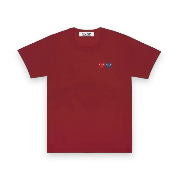 CDG Play Burgundy T-Shirt Double Heart Emblem 1