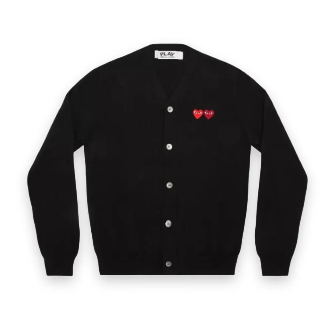 CDG PLAY Double Heart Cardigan Black 1