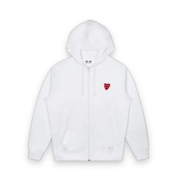 CDG Play Double Heart Zip Hoodie - White 1
