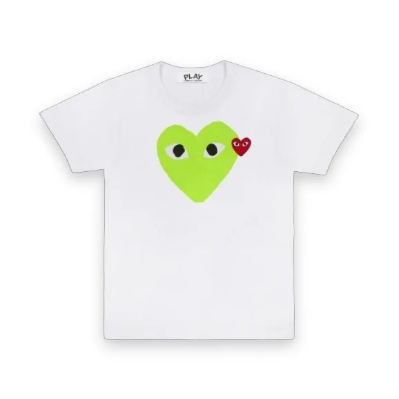 CDG Play Green T-Shirt Pastel Heart & Red Emblem 1