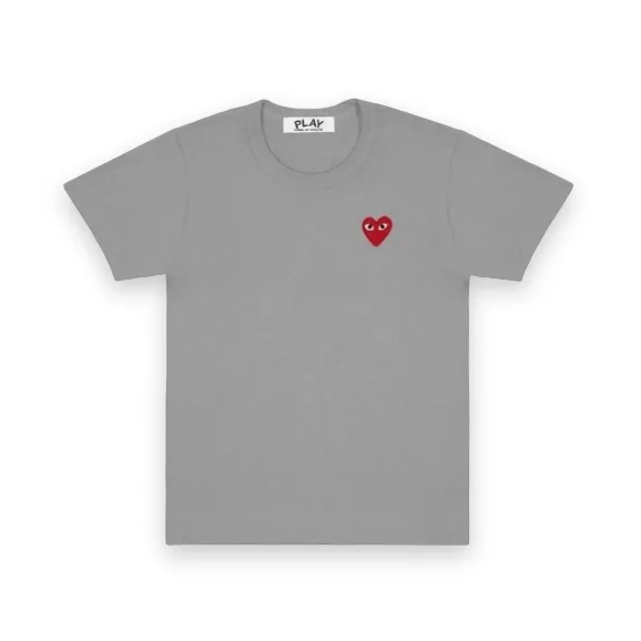 CDG Play Grey Basic T-Shirt Red Heart Emblem 1
