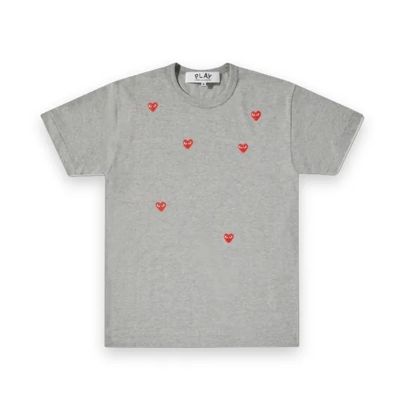 CDG Play Grey Multi Red Heart Logo T-Shirt 1