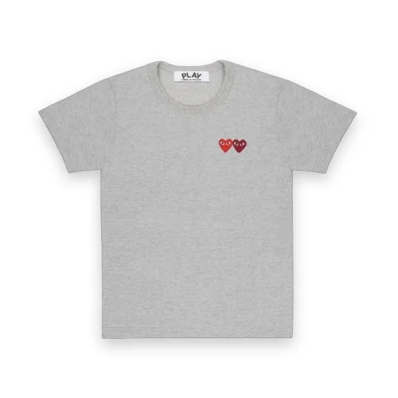 CDG Play Grey T-Shirt Double Heart Emblem 1