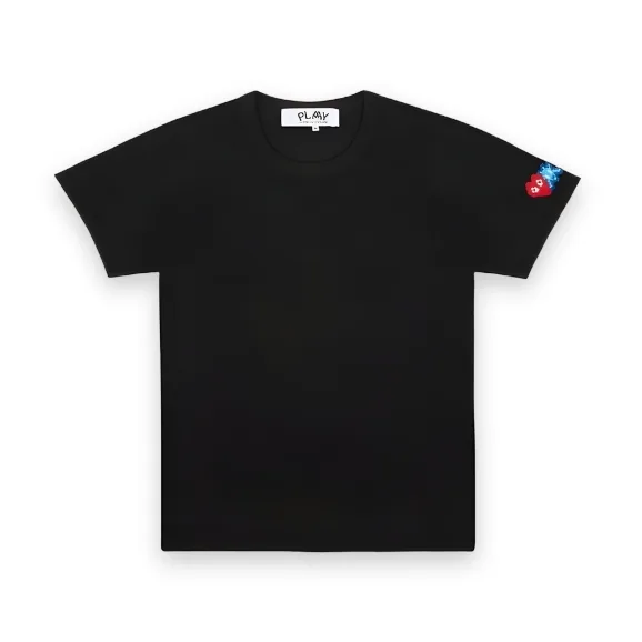 CDG Play Invader Red/Blue Sleeve Emblem T-Shirt - Black 1