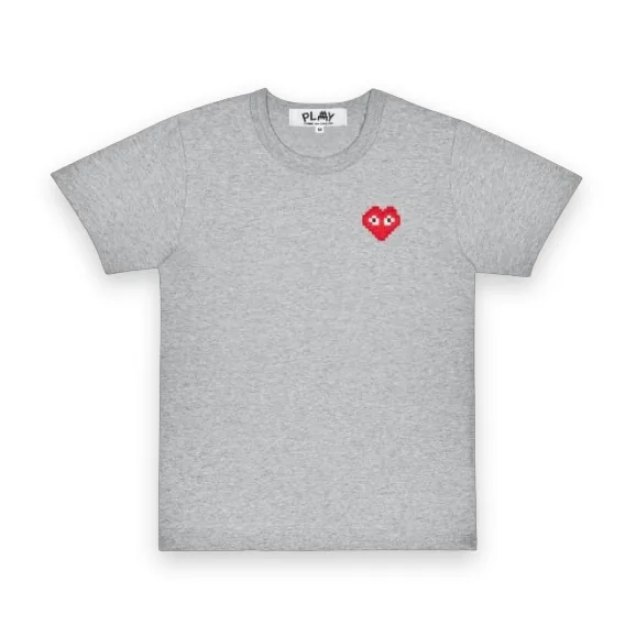 CDG Play Invader Red Emblem Grey T-Shirt 1