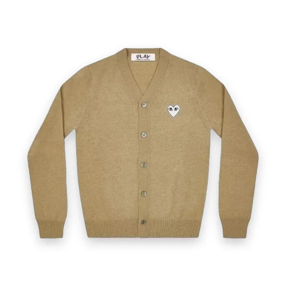 CDG Play Men Cardigan White Heart Natural Series Camel 1