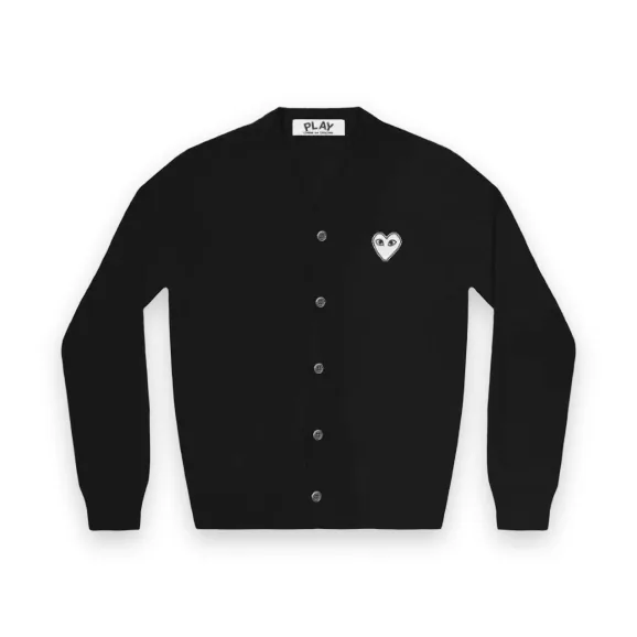 CDG Play Mens Cardigan White Heart - Black 1