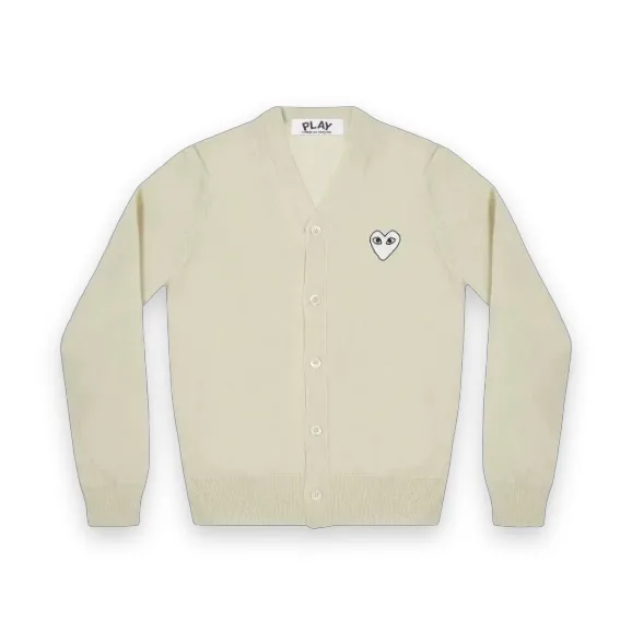 CDG Play Men's Cardigan White Heart Natural Series Off White 1