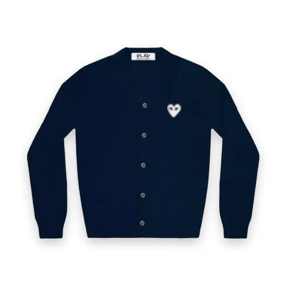 CDG Play Mens Cardigan White Heart - Navy 1