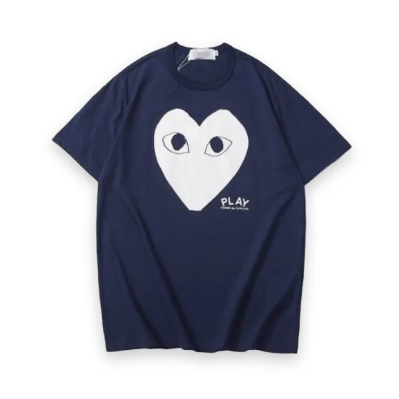 CDG Play Navy Blue T-Shirt White Heart 1