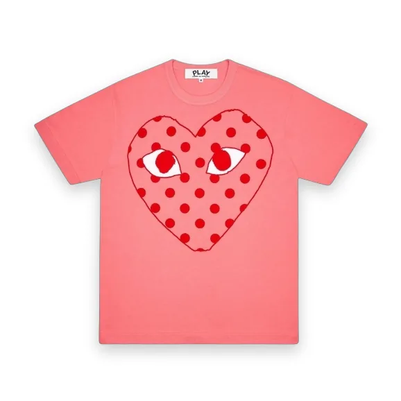 CDG Play Pink Bright Spotted Heart T-Shirt 1