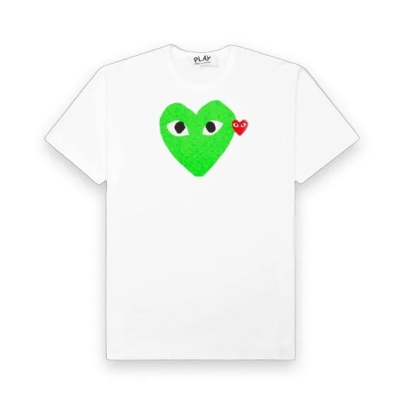 CDG Play Red Emblem Heart T-Shirt White_Green 1