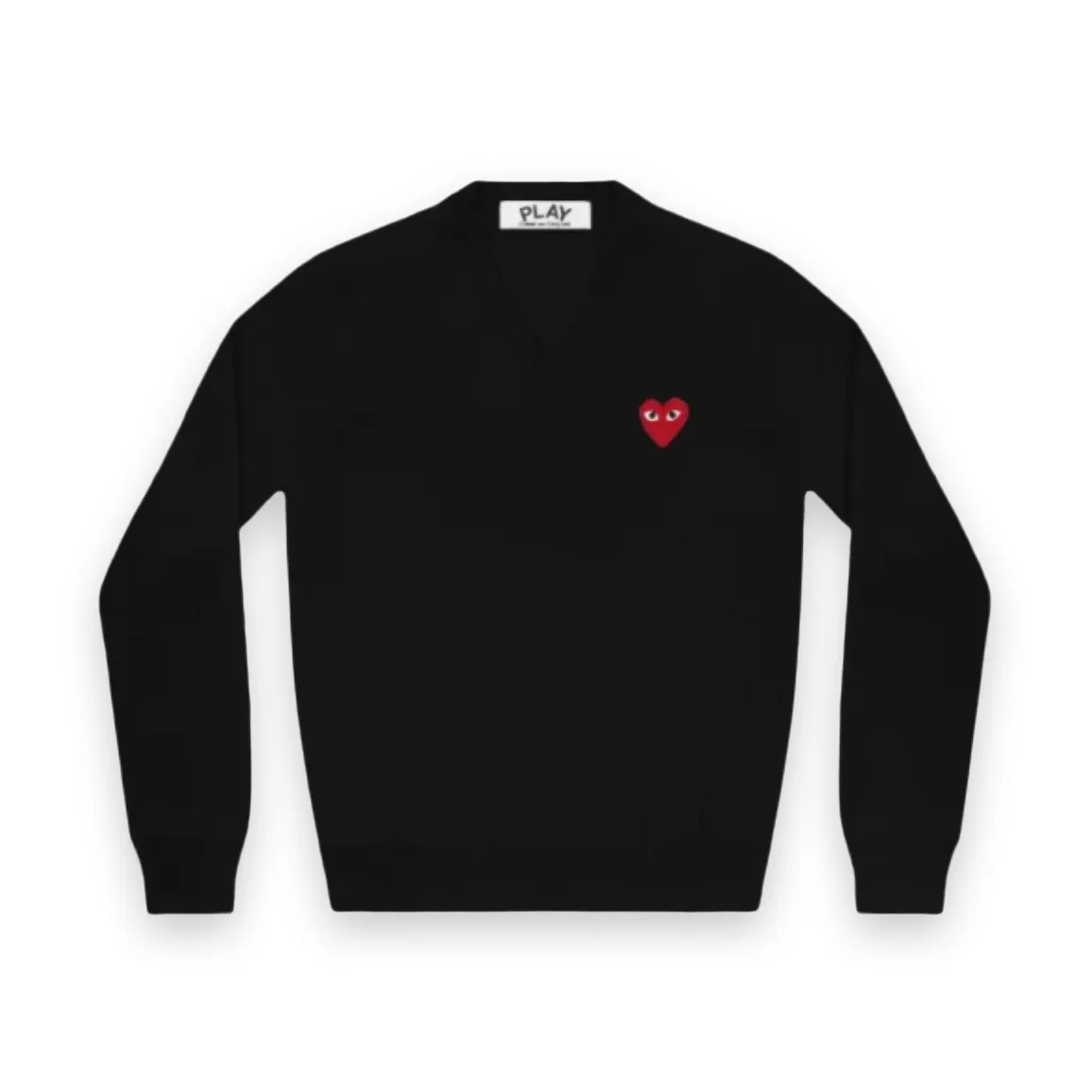 CDG PLAY Red Heart V-Neck Pullover Sweater Black 1