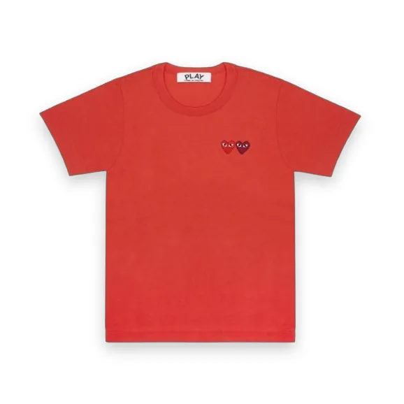 CDG Play Red T-Shirt Double Heart Emblem 1