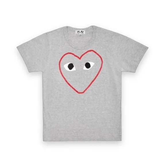 CDG Play T-Shirt Red & White Outline Heart 1