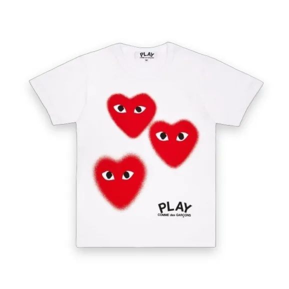 CDG Play Three Fuzzy Heart Screen Print T-Shirt 1
