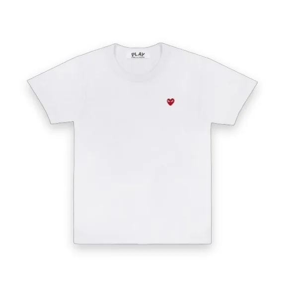 CDG Play White Basic T-Shirt Small Heart Emblem 1