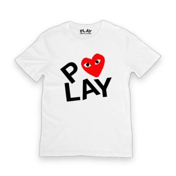 CDG Play White Double Heart Screenprint T-Shirt 1