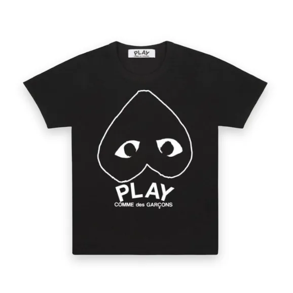 CDG Play White Heart Outline Black T-Shirt 1