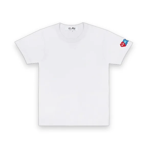 CDG Play White Invader T-Shirt Red & Blue Sleeve Emblem 1
