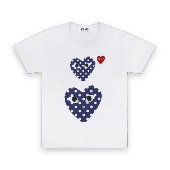 CDG Play White Polka Dot Small & Big Heart Tee 1