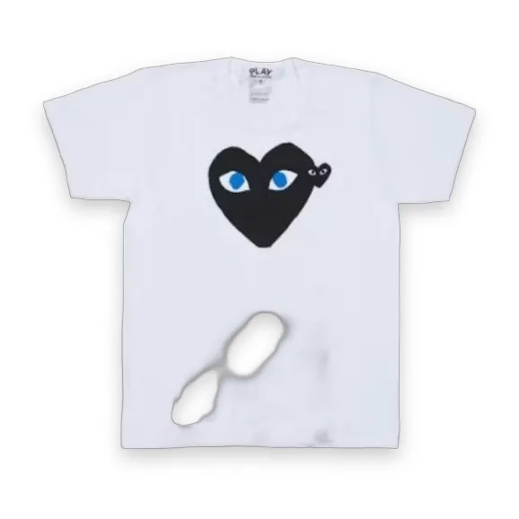 CDG Play White T-Shirt Black Heart Blue Eyes 1