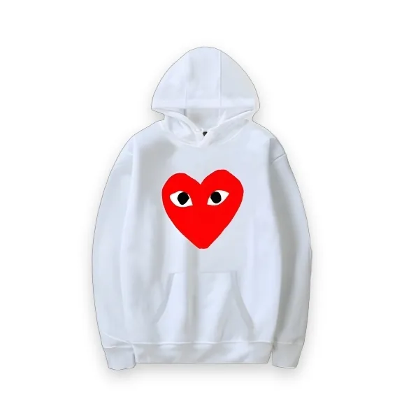 Comme Des Garcons BIG Red Heart Hoodie - White 1