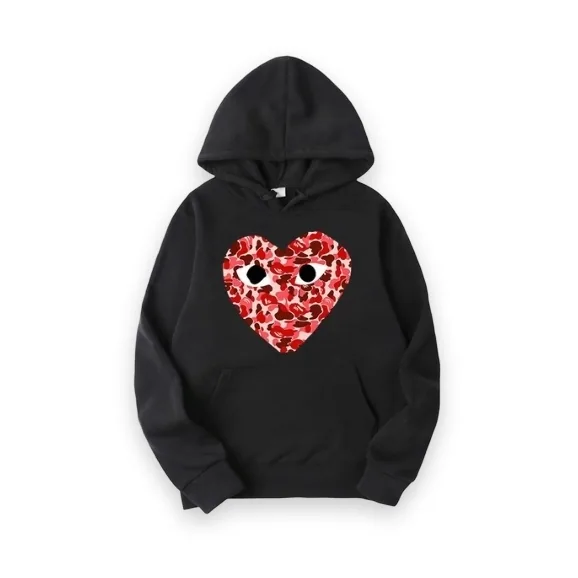 Comme Des Garcons Camo Heart Hoodie - Black 1