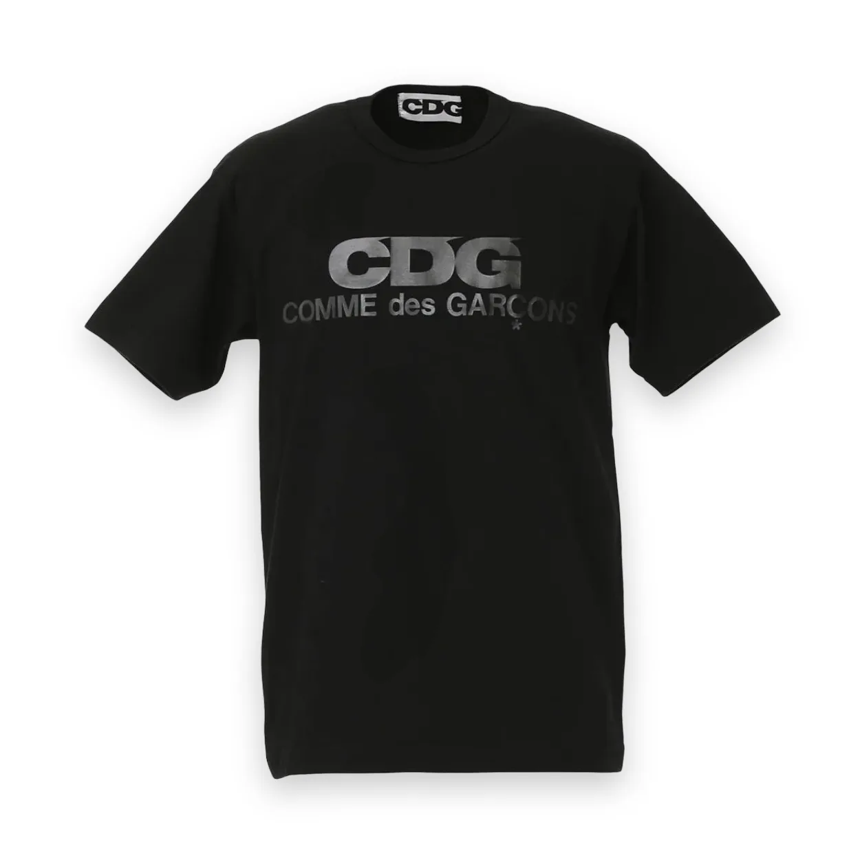 Comme Des Garcons CDG Black on Black Foil Print Short Sleeve Shirt 1