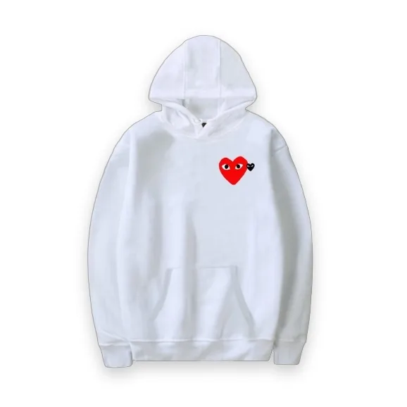 Comme Des Garcons Double Heart Hoodie White 1