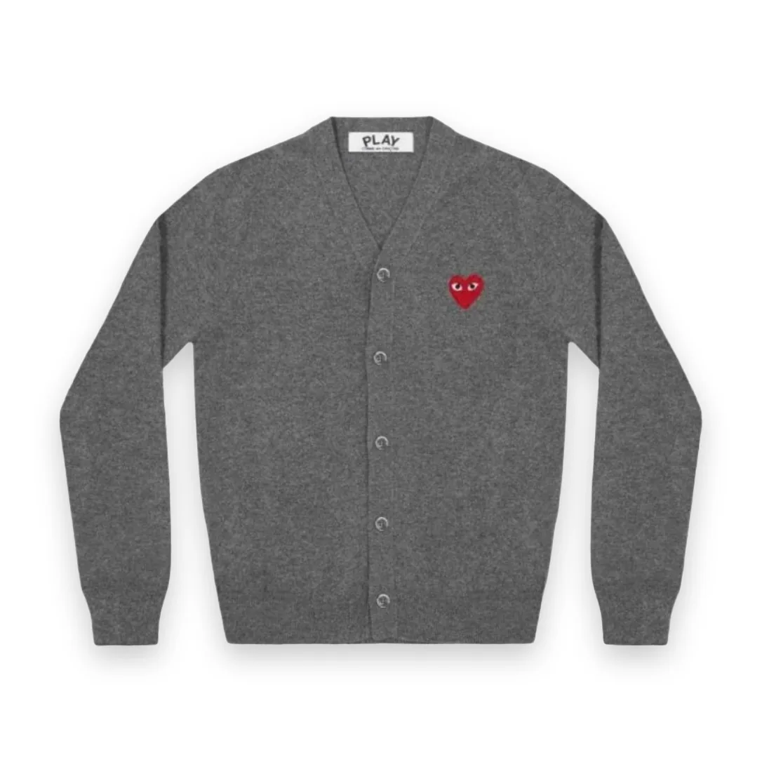 Comme Des Garcons Grey Cardigan Red Heart Logo 1