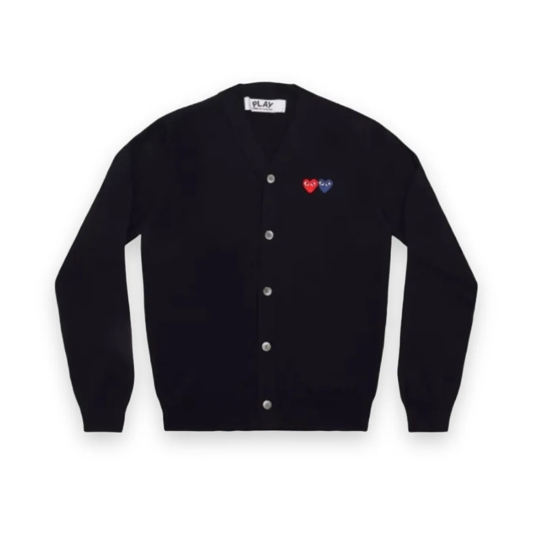 Comme Des Garcons Navy Cardigan Double Red Heart 1