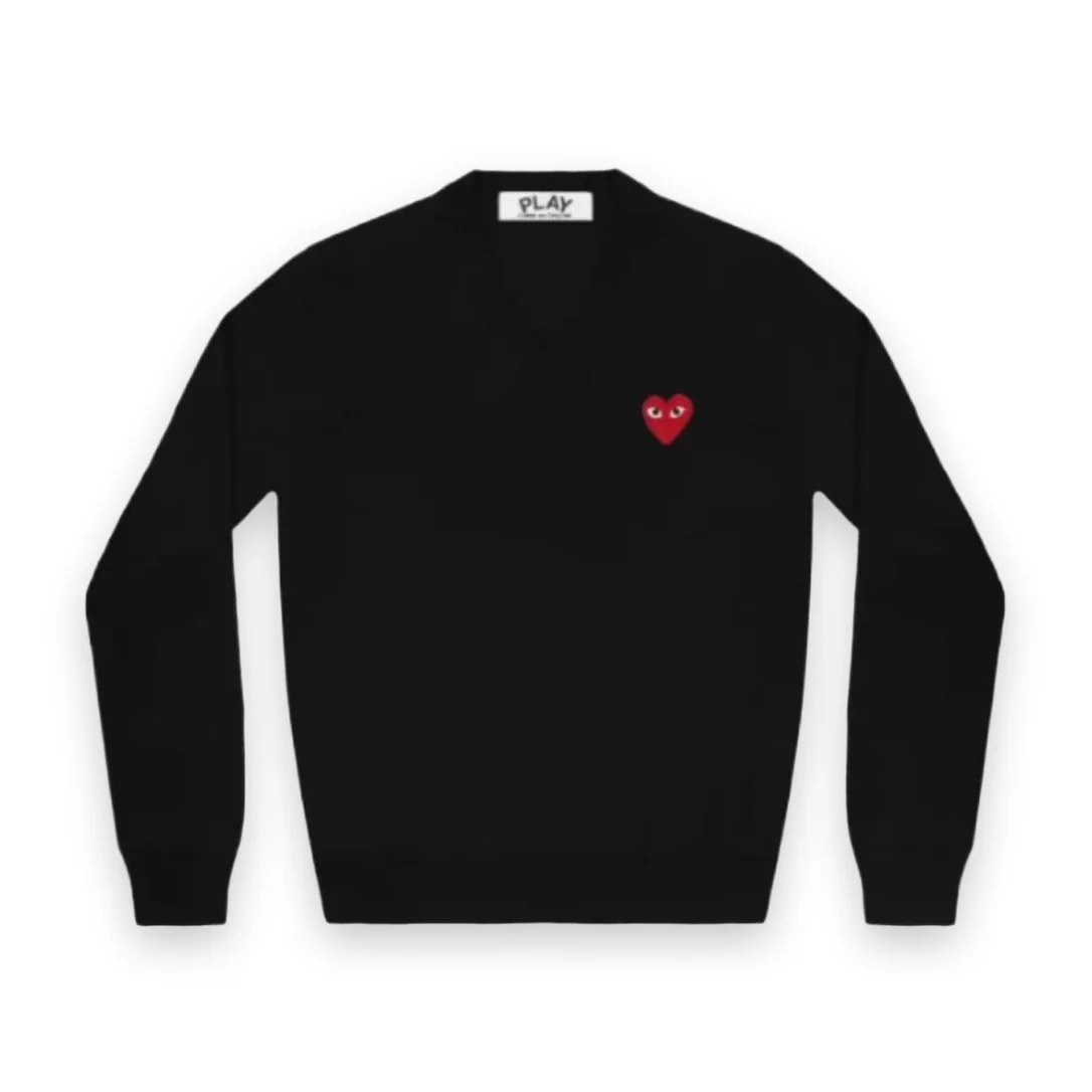 Comme Des Garcons PLAY Black Red Heart V-Neck Sweater 1