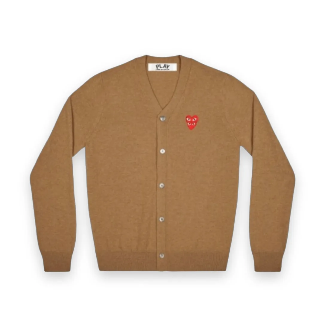 Comme Des Garcons PLAY Brown Cardigan Double Red Heart 1