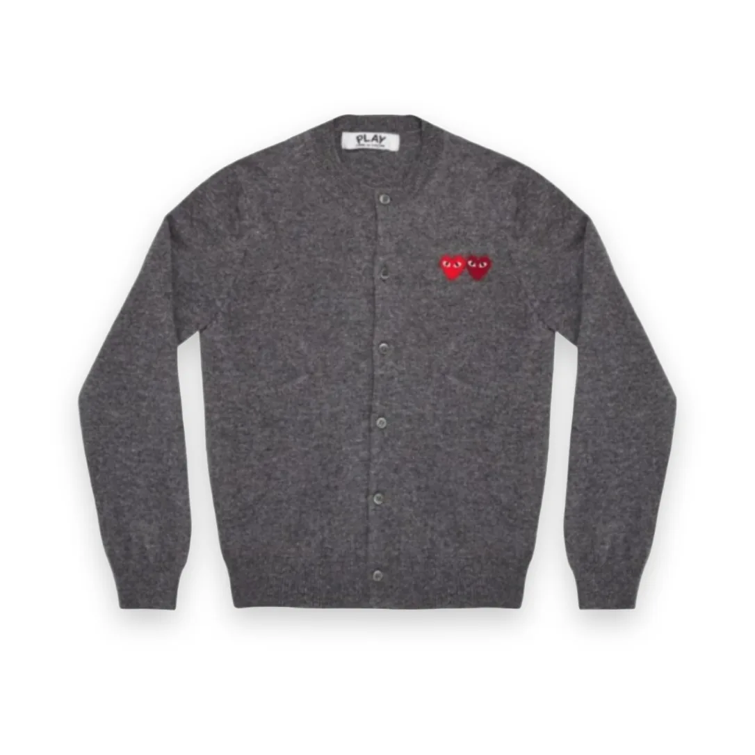 Comme Des Garcons PLAY Cardigan Grey Double Heart 1