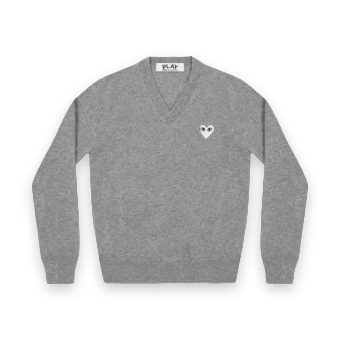 Comme Des Garcons PLAY Grey V-Neck Sweater 1