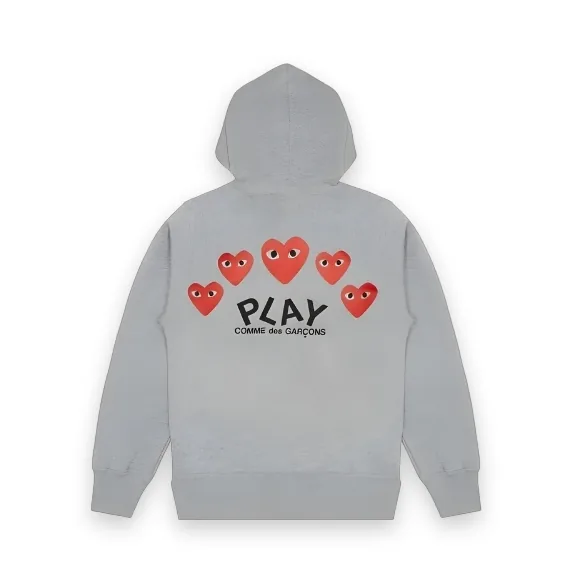 Comme Des Garcons Play Multi Logo Zip Hoodie - Grey 1