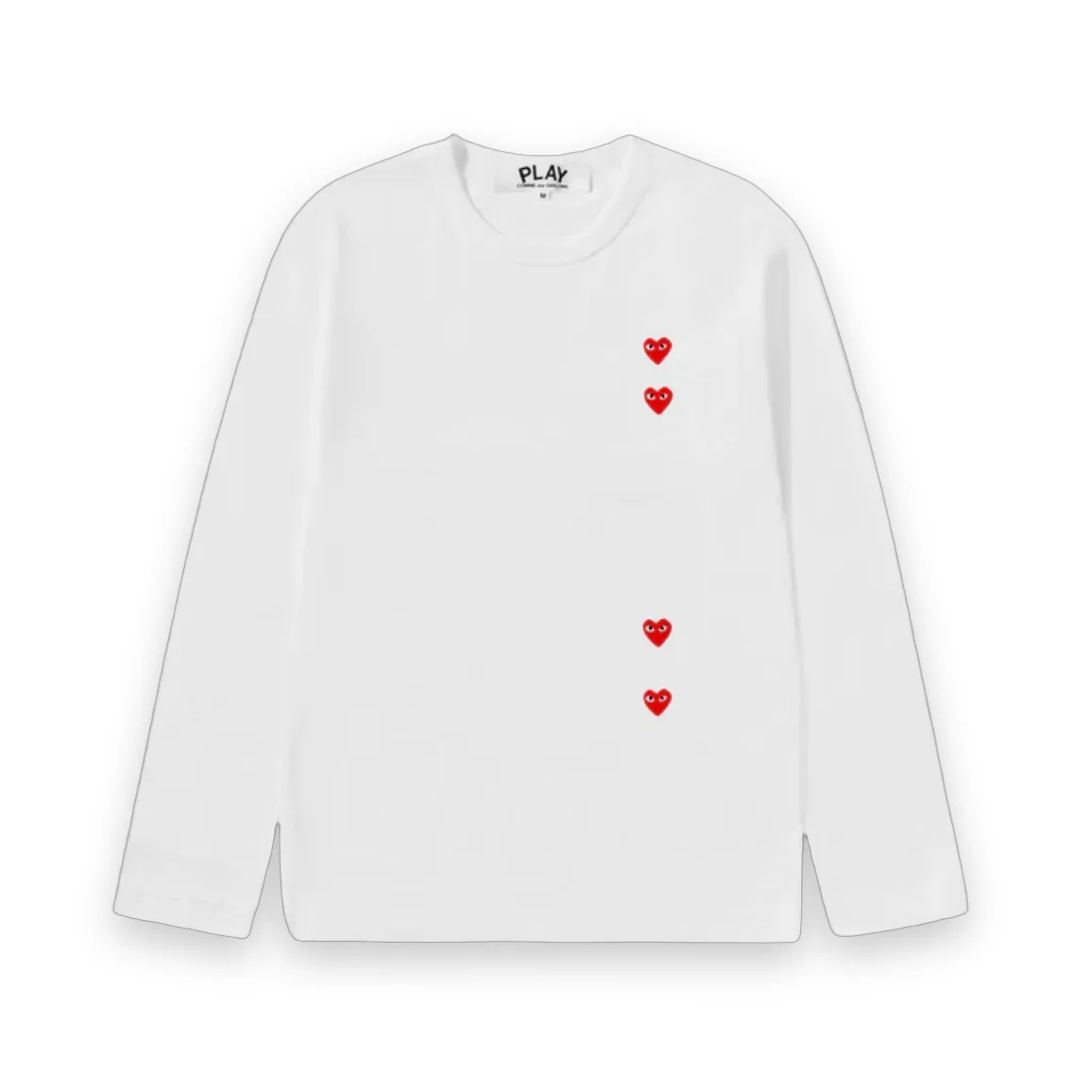 Comme des Garcons PLAY Multi Red Heart Long Sleeve White T-Shirt 1