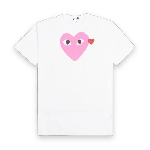 Comme des Garcons PLAY Red/Pink Emblem Heart White T-shirt 1