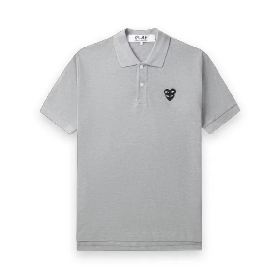 Comme des Garcons PLAY Stacked Black Heart Polo Grey Shirt 1