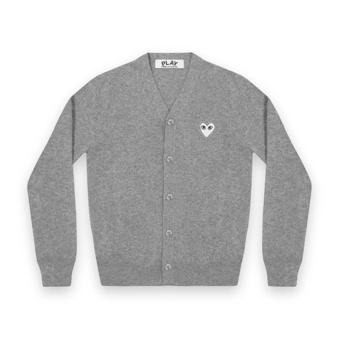 Comme des Garcons PLAY White Heart Cardigan Light Grey 1