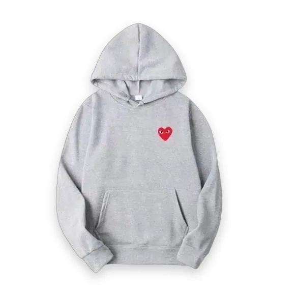 Comme Des Garcons Small Red Heart Hoodie Grey 1